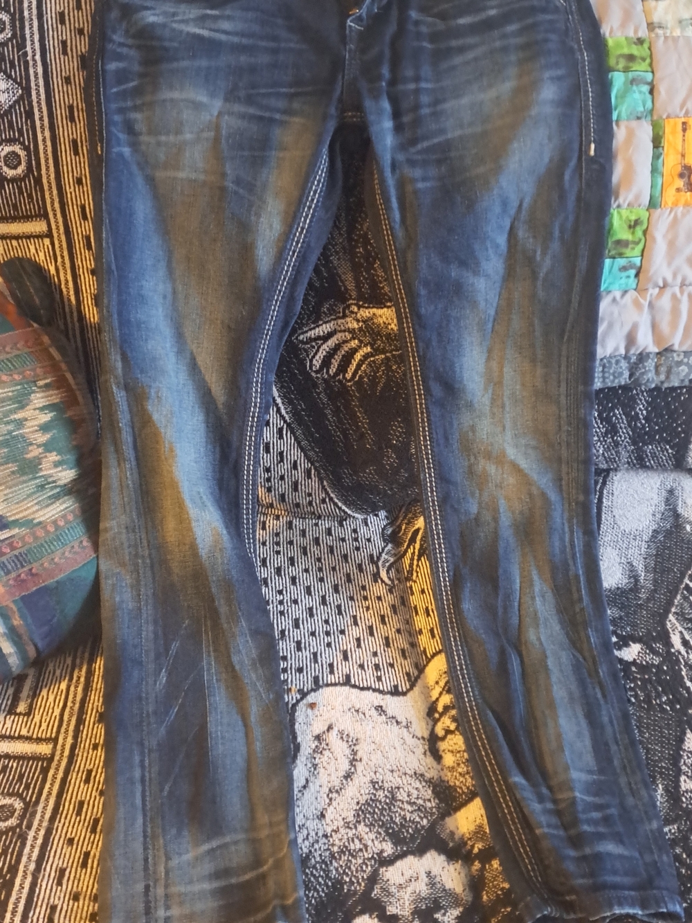 Men's Dark Blue Washed Straight-Leg Jeans